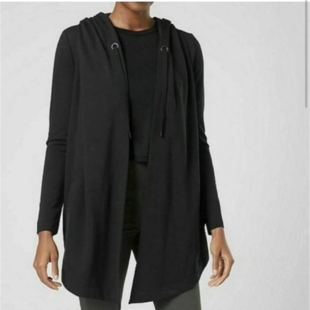 Athleta Women's Hooded Vista Oversized Wrap Open Cardigan Sweater Black Size XS